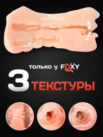 Компактный мастурбатор 2в1: ротик и вагина Foxy